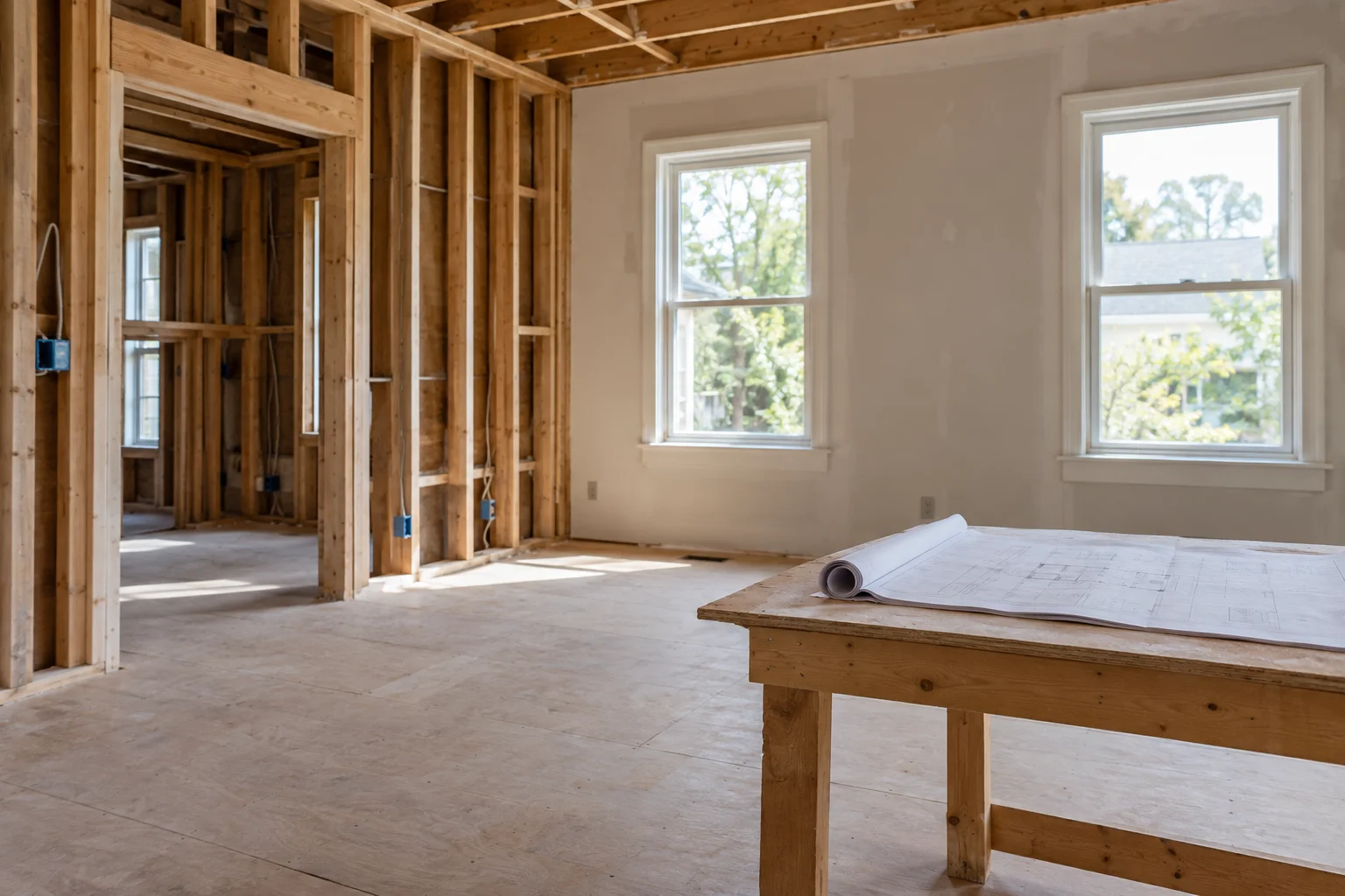 Illustrative view of a home interior undergoing renovation